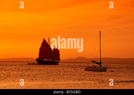 Antillen Bonaire Sonnenuntergang Segelboot Sonnenuntergang Stockfoto