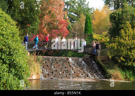 Menschen auf der Brücke in Sheffield Park Sussex England Stockfoto