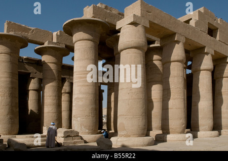 Papyrus-Knospen-Säulen in der Hypostyle Halle des Ramesseum Leichenhalle Tempel von Ramesses II auf dem Westufer des Nil in Luxor Ägypten Stockfoto