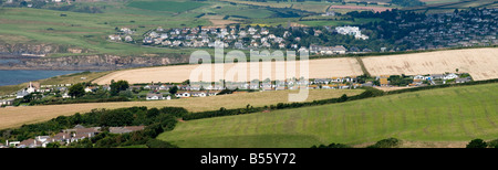 Blick über Devon Landschaft mit Wiesen und Ackerland Stockfoto