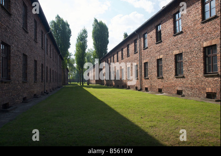 Zwei ehemalige Gefängnis sperrt Backsteinbauten im KZ Auschwitz ich Stockfoto