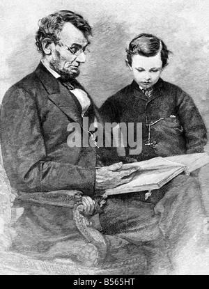 Lincoln und sein Sohn Tad Stockfoto