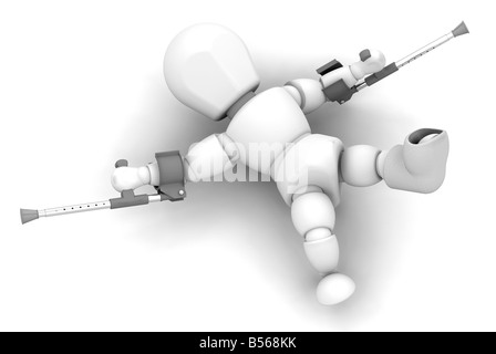 3D Render von jemandem auf Krücken und Gips zu Fuß Stockfoto