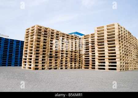 Stapeln von Paletten aus Holz Stockfoto