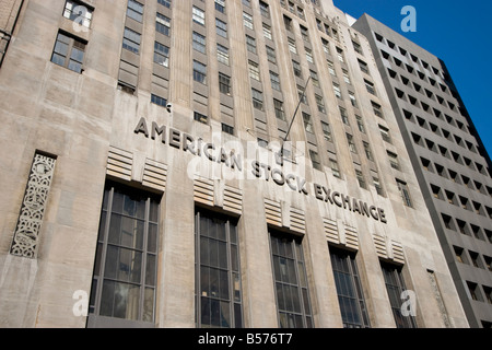 Die American Stock Exchange-Gebäude ist im Abschwung New York gesehen. Stockfoto