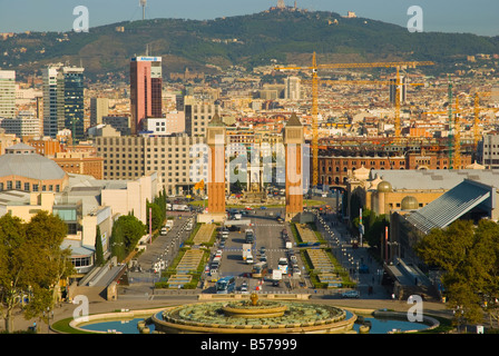 Blick vom Montjuic Hügel mit Placa D Espanya im Vordergrund in Barcelona-Spanien-Europa Stockfoto