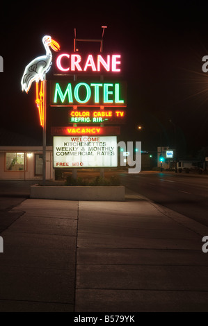 Kran-Motel Leuchtreklame Stockfoto