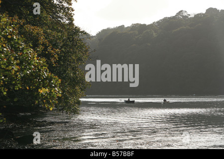 Ein Kanuten und Ruderer auf dem Fluss Fal Cornwall England UK Stockfoto