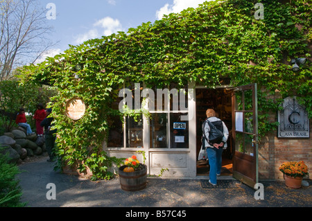 Kleinstadt Wein & Souvenirläden & Shopper Stockfoto