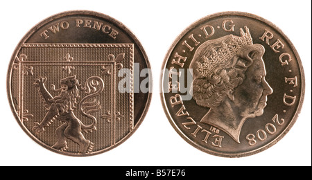 2008-neues Design für die britische Münzen 2 Pence-Stück Stockfoto