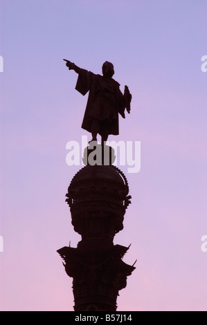 Barcelona Columbus Monument Denkmal eine Colom Monumento A Colón und Mirador de Colón-Statue von Christopher Columbus zeigen Stockfoto