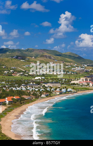 Erhöhten Blick über Frigate Bay und Fregatte Beach North, St. Kitts, Leeward-Inseln, West Indies, Karibik, Mittelamerika Stockfoto