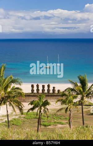 Anakena Strand, von denen vier Topknots, Rapa Nui, Chile Stockfoto