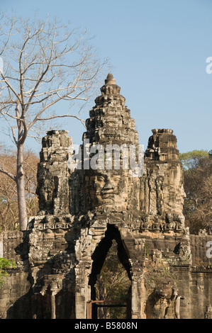 South Gate Eingang zum Angkor Thom, Angkor, UNESCO-Weltkulturerbe, Siem Reap, Kambodscha, Indochina, Südostasien, Asien Stockfoto