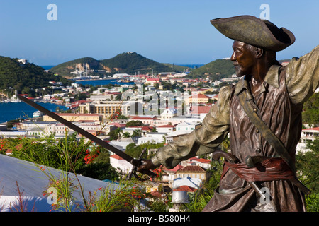 Skulptur in Blackbeards Burg, eine der vier nationalen historischen Stätten in den US Virgin Islands, St. Thomas, Karibik Stockfoto