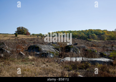 Über dieses Feld Infanterie fanden Truppen aus Alabama, South Carolina und Texas ihren Weg in Richtung Devils Den. Stockfoto