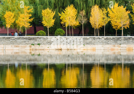 Herbstfarben spiegeln sich in den Graben der verbotenen Stadt Palastmuseum, Peking, China, Asien Stockfoto