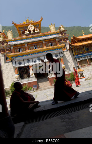 Buddhistischen Novizen sparring, Nanwu Tempel, Kangding, Sichuan, China, Asien Stockfoto