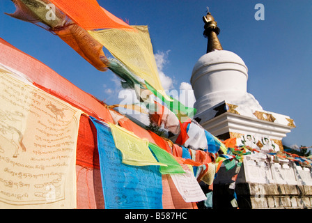 Buddhistische Gebetsfahnen und Stupa auf Paoma Shan, Kanding, Sichuan, China, Asien Stockfoto