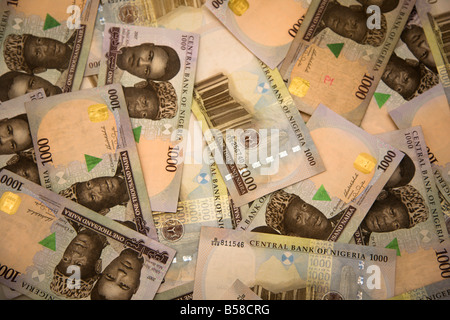 1000 Naira Rechnungen nigerianische Währung Stockfoto