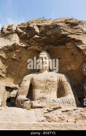 Buddhistische Statuen von Yungang Grotten schneiden während der nördlichen Wei-Dynastie 460 n. Chr. in der Nähe von Datong, Provinz Shanxi, China Stockfoto