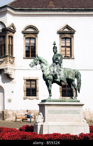 Reiterstandbild, Schloss-Hügel, Buda, Old Town, Budapest, Ungarn Stockfoto