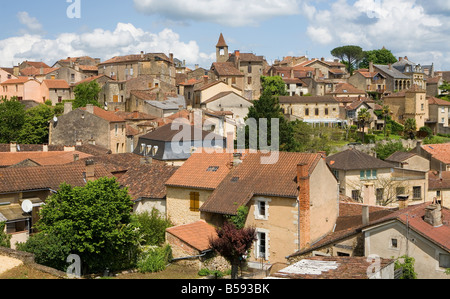 Blick über die Dächer von der Dordogne Stadt Belves Stockfoto