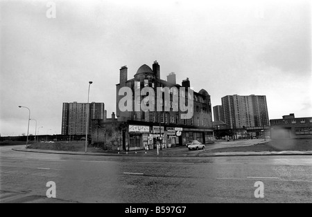 Glasgow: Architektur. General-Szenen aus der Gorbals waren, dass nur wenige von den alten Mietskasernen bleiben. Stadterneuerung des Bereichs Stockfoto