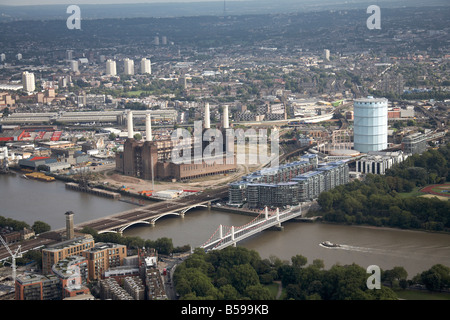 Luftbild südöstlich von Battersea Power Station Gas funktioniert Chelsea Bridge River Thames das Lister Krankenhaus London SW8 SW1 Engla Stockfoto