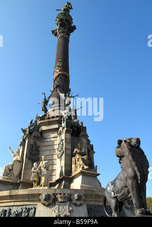 Denkmal einer Colom-60 m hohen Kolumbussäule, Placa del Portal De La Pau, La Rambla, Barcelona, Spanien von Gaieta Buigas entworfen Stockfoto