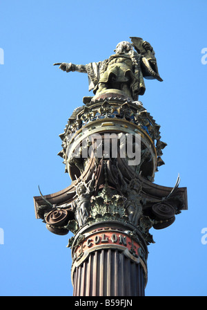 Monument a Colom - 60m hoch Columbus Denkmal, Placa del Portal De La Pau, La Ramba, Barcelona, Spanien entworfen durch Gaieta Buigas Stockfoto