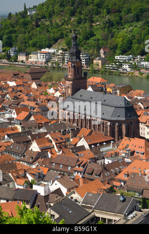 Blick von der Burg über der alten Stadt Heidelberg und den Neckar, Baden-Wurttemberg, Deutschland, Europa Stockfoto