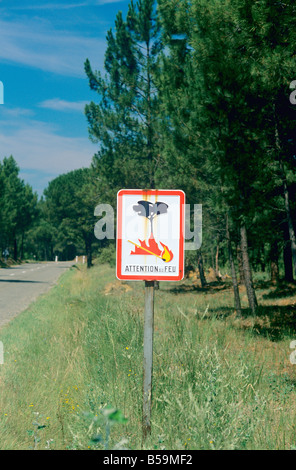 WALDBRANDWARNUNG SCHILD AN DER STRASSE VAUCLUSE PROVENCE FRANKREICH EUROPA Stockfoto