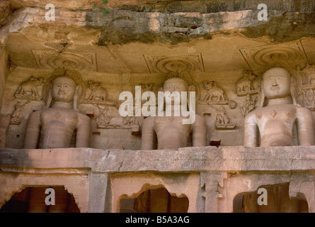 Jain Stein Skulpturen, Gwalior, Madhya Pradesh Zustand, Indien Stockfoto