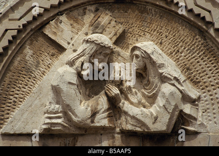 Skulptur an der 4. Station des Kreuzweges an der Via Dolorosa in der Altstadt von Jerusalem, Israel, Naher Osten Stockfoto