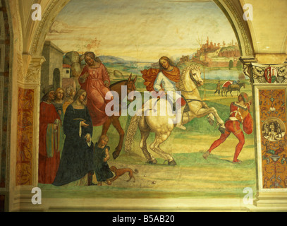 Fresken von Antonio Bazzi Il Sodoma auf das Leben des Heiligen Benedikt, Abtei von Monte Oliveto Maggiore, in der Nähe von Siena, Toskana, Italien Stockfoto