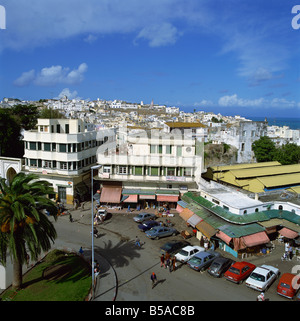 Blick von der Dachterrasse der Stadt und Grand Socco Tanger Marokko Nordafrika Afrika Stockfoto