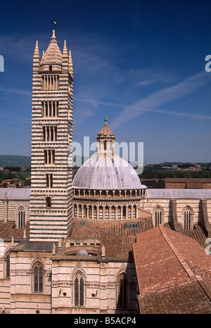 Dom aus der Zeit zwischen dem 12. und 14. Jahrhundert und 14. Jahrhundert Campanile, Siena, Toskana, Italien Stockfoto