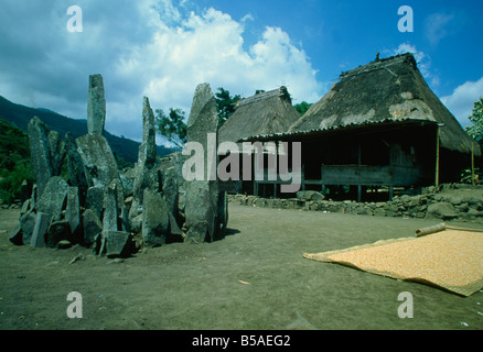 Megalithen in Bena, einem traditionellen Ngada Dorf in der Nähe von Bajawa in zentralen Flores, Timor, Südost-Asien Stockfoto