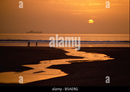 Sonnenuntergang, Strand von Agadir, Agadir, Marokko, Nordafrika, Afrika Stockfoto