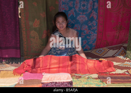 Seidenstoffe, hatte Tur ein Lao Lua-Dorf in der Nähe von Pakbang, Nord-Laos, Indochina, Südost-Asien Stockfoto