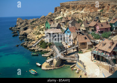 Popeye Village, Anchor Bay, Malta, Mittelmeer, Europa Stockfoto