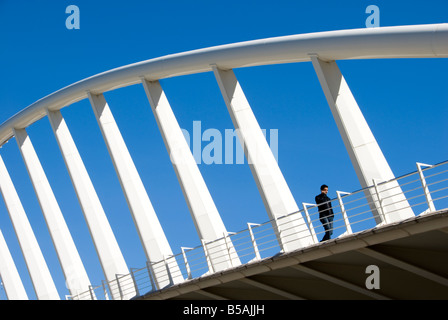 Puente De La Exposicion entworfen vom Architekten Santiago Calatrava im ehemaligen Flussbett Jardin del Turia in Valencia, Spanien Stockfoto