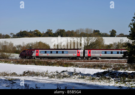 Arriva Cross Country Voyager Zug verschneiten Warwickshire UK Stockfoto