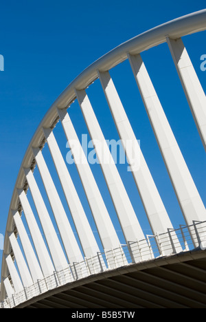 Puente De La Exposicion entworfen vom Architekten Santiago Calatrava im ehemaligen Flussbett Jardin del Turia in Valencia, Spanien Stockfoto