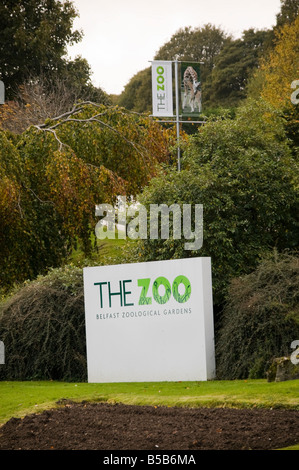 Schild am Eingang des Belfast Zoo Stockfoto