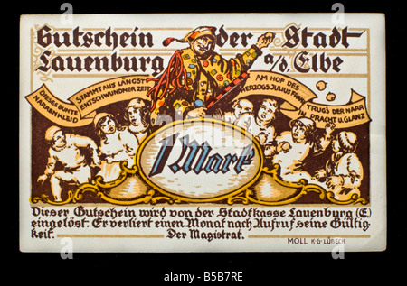 Notgeld oder Rentengeld. Notgeld gedruckt in Deutschland von 1914-22. Stockfoto