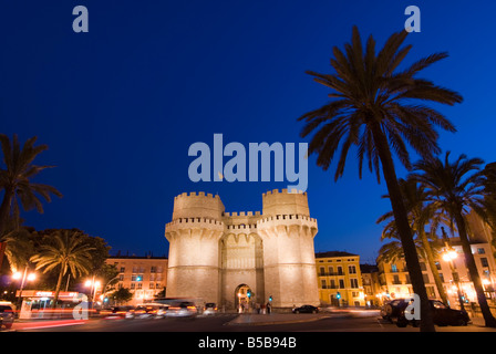 Landmark gotische Stadt Tore Torres de Serrano von Valencia, Spanien Stockfoto