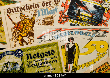 Notgeld oder Rentengeld. Notgeld gedruckt in Deutschland von 1914-22. Stockfoto