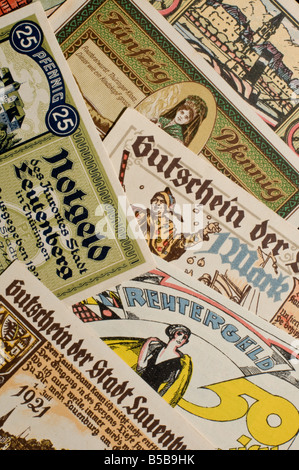 Notgeld oder Rentengeld. Notgeld gedruckt in Deutschland von 1914-22. Stockfoto